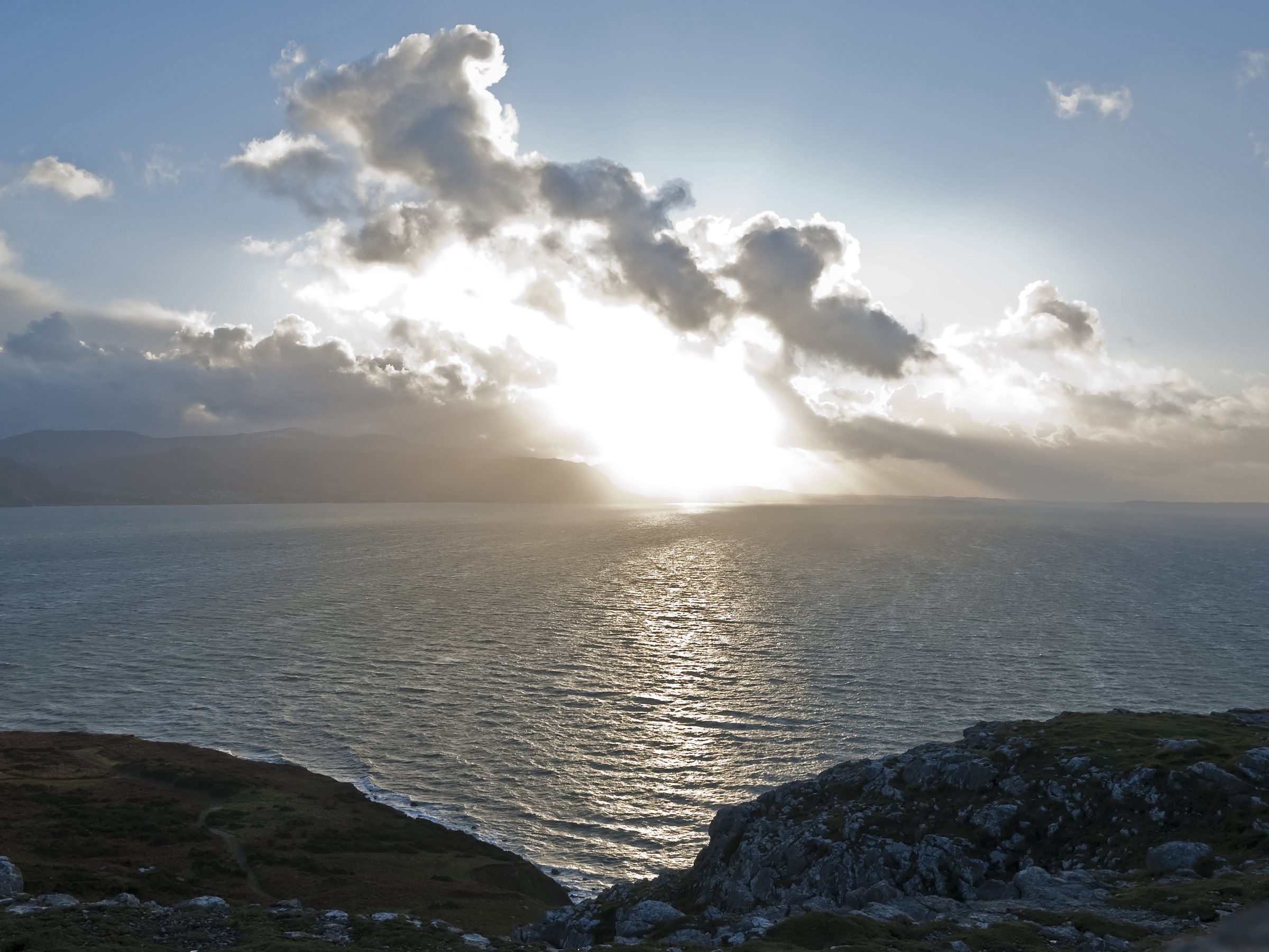 The Irish Sea from the clifftop on the Great Orme, sun breaking through cloud